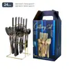 Conjunto de Talheres de Aço Inoxidável 1010 Personalizado de Fábrica para Exportação, com 24 Peças em Caixa de Presente Dourada, para Hotel, Cozinha Ocidental, Faca de Bife, Garfo e Colher