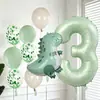 Conjunto de Balões de Aniversário de Dinossauro Verde Fosco Transfronteiriço 40 polegadas Conjunto de Balões Temáticos de Número Verde Oliva para Festa de Aniversário