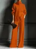 Conjunto de Tricô de 2 Peças Outono e Inverno Novo Europeu e Americano Transfronteiriço Cardigã de Gola Alta Cor Sólida com Manga Longa e Calça de Cintura Alta