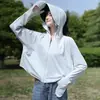 Atacado Verão 2026 Seda de Gelo Fio Cru Fina Camisa com Proteção Solar Roupa de Proteção Solar Feminina Aba com Cola Preta Proteção UV UPF50+