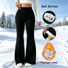 Leggings gruesos de invierno para mujer con forro polar, pantalones acampanados de algodón cálido para uso al aire libre