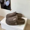 Pantuflas 2026 para Uso en Exteriores, Mules con Borrego, Casual a la Moda, Suela Gruesa, Punta Cerrada, Medias Pantuflas, Algodón, Sin Tacón, Para Mujer, Otoño/Invierno
