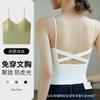 Camisola de seda gelada de verão com costas cruzadas e detalhes de beleza, top feminino com bojo, roupa íntima, roupa externa, anti-exposição, sensação nude, roupa íntima esportiva