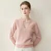 2026 Nuevo Otoño Invierno 100% Cachemira Suéter de Punto para Mujer con Media Cremallera Múltiples Botones Holgado Sencillo Manga Larga