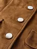 Jaqueta de camurça cor de caramelo para outono e inverno com gola alta, fecho de três botões, caimento justo, estilo curto, elegante, adequada para o trabalho, casaco feminino vintage