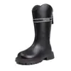 Botas de Cano Alto para Meninas Estilo Coreano Botas Casuais de Moda 2025 Outono/Inverno Novas Botas de Couro Peludas de Princesa Botas Altas Quentes