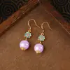 Nuevos Pendientes de Camelia de Cristal de Kunzita Natural Hechos a Mano Estilo Chino Pendientes Retro Tendencia Nacional Pendientes Literarios Antiguos para Mujer