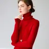 Suéter 100% caxemira pura para mulheres, gola alta, corte justo, quente, novo estilo outono e inverno 2026, base canelada