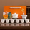 Juego de té Kung Fu de porcelana blanca Dehua, juego completo de alta gama para uso doméstico, caja de regalo para eventos, regalo corporativo para empresas, recuerdo