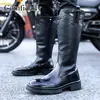 Botas de Montar Estilo Británico de Cuero Genuino Botas Largas Invierno Casual Tendencia Doc Martens Botas Largas de Cuero para Hombre Botas de Equitación