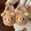 Pantufas de algodão com ursinho de desenho animado fofo, pantufas de inverno femininas, pantufas de algodão forradas com fleece femininas e masculinas, calçados quentes, atacado do fabricante
