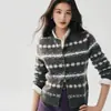 Abrigo-suéter de punto Fair Isle de cachemira para otoño e invierno para mujer, suave, grueso, cálido, con bloques de color, corte ajustado, cárdigan corto de punto