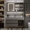 Juego de Gabinete de Baño de Madera Maciza Integrado con Roca, Lavabo Minimalista Moderno, Espejo de Lavabo, Lavabo de Tocador de Baño