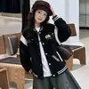 Nueva chaqueta de béisbol color block estilo coreano para niñas de otoño, abrigo moderno holgado de corte ajustado para niñas, chaqueta de moda para primavera y otoño