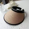 Sombrero de Paja Negro de Verano para Mujer con Ala de Goma, Moño de Encaje y Parte Superior Abierta, Protección UV, Sombrero de Sol para Vacaciones y Viajes