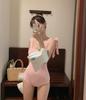 Traje de baño de una pieza de color sólido estilo Spice Girl de Corea del Sur Dongdaemun nuevo transfronterizo para mujer, conservador, entallado, adelgazante, que cubre el vientre