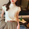 Camiseta de Punto de Manga Corta con Cuello Medio para Mujer, Verano, Estilo de Alta Gama, Ajustada, Cuello Medio, Top Chic, Camiseta Interior Base para 2025