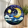 Pendente de Vidro Colorido Cruz Lua Sol Entrelaçados Ornamento de Vidro para Pendurar em Casa Decoração de Janela Apanhador de Sol para Jardim