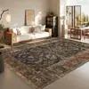 Alfombra para Sala de Estar, Resistente al Desgaste y a las Manchas, Alfombra de Área Grande de Cobertura Total, Imitación Cachemir Persa Retro Americano Alfombra Lavable