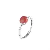 Anillo Plata Ritmo S925 Plata de Ley Ágata Roja del Sur Junta de Bambú para Mujer, Cabujón Pequeño, Anillo Ajustable Vintage Desgastado Estilo Chino Nuevo