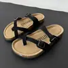 Sandalias Birkenstock para mujer de cuero tipo chancla con doble hebilla y suela de corcho, sandalias Birkenstock ajustables de verano para exterior al por mayor