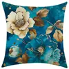 Funda de almohada de lino azul floral nueva para Temu Amazon Cojín decorativo para sofá Etiquetado y Dropshipping