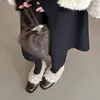 ¡Stock disponible y enviado en segundos! Punta Cuadrada Sin Cordones Retro Terciopelo Cálido Mary Jane Zapatos Pequeños de Cuero Plataformas de Tacón Grueso Zapatos Peludos para Mujer