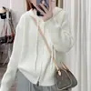 Suéter con capucha de cordón de color liso, estilo coreano, otoño e invierno, nuevo, simple, para mujer, estilo perezoso, suave, pegajoso, cárdigan con cremallera de punto, abrigo