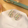 Aretes Clásicos de Frijol Franceses, Aretes Retro de Perlas en Forma de Gota de Alta Gama, Exquisitos y Compactos Aretes de Malaquita al por Mayor