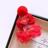 C02 diadema de lazo rojo luminoso de Año Nuevo para niños niña decoración festiva de Año Nuevo para padres e hijos sombrero tridimensional de pompón de piel