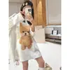 Pijama largo dulce y lindo con temática de osos para mujer, vestido de otoño holgado y cómodo, ropa de estar casual adecuada para usar en el exterior