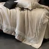 Directo del fabricante: Juego de ropa de cama de cuatro piezas de algodón 100% bordado, cepillado y calado, en colores sencillos, apto para todas las estaciones, disponible al por mayor