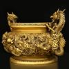 Adorno Quemador de Incienso con Forma de Dragón, Cuenco del Tesoro Doble Dragón de Cobre, Quemador de Incienso de Dragón Auspicioso Grande para Ofrendas en Casa o Tienda a Guanyin