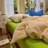 2026 Novo Conjunto de Quatro Peças em Algodão Lavado com Estampa Simples de Bolinhas, Listras, Floral e Cores Sólidas Misturadas no Estilo Dopamina Cremoso