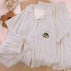Verificação simples japonês giz de cera pequeno novo em Fengyunduo pijama de algodão feminino verão casual roupas de casa três peças atacado