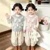 Colete de Tricô para Meninas Outono e Inverno Novo Estilo Flores Pontilhadas Tricô Colete para Bebê Menina Estiloso Colete de Tricô Cor Degradê