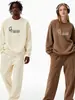 Moletom de Algodão Pesado para Casais, Corte Amplo, Gola Redonda, Pulôver sem Capuz, Versátil, Quente, Blusa Estampada para Outono e Inverno