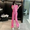 Estilo Salt Light Roupa Casual Esportiva Levemente Madura Conjunto Feminino Moda Verão Redutor de Idade Estilo Xiaoxiang Blusa de Manga Curta Calça de Perna Larga Conjunto de Duas Peças