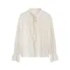 Novo para Outono 17/8 Início do Outono Estilo Corte Francês Romântico e Requintado Transparente Elegante Camisa com Gola Alta e Gravata F1177