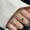 Novo design de produto com diamante verde incrustado com diamante completo, anel de luxo leve e elegante para meninas, pulseira de dedo indicador personalizada