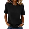 Camiseta casual e moderna de verão para mulheres, cor sólida, gola redonda, manga curta, estilo europeu e americano, 2026