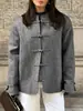 Nuevo abrigo de lana estilo chino con cierres de botón, estilo europeo y americano transfronterizo, cuello mao pequeño, hombros acolchados, top holgado casual de manga larga