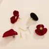 Otoño e Invierno Año Nuevo Retro Rose Terciopelo Pendientes Accesorios Boda Compromiso Corazón Camelia Pétalo Pendientes Productos Semi-acabados
