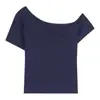 Camiseta de Manga Corta para Mujer, Nuevo Estilo de Verano, Puro Deseo, Top Sexy Hombros Descubiertos, Corte Ajustado, Camiseta Básica Dulce y Picante