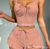 Pijama Camisola Sexy Estilo Europeo y Americano Transfronterizo para Mujer con Bordes Acanalados y Shorts Camisola Ropa de Casa Directo de Fábrica