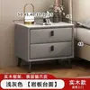 Mesita de noche de madera maciza y chapa de piedra, diseño moderno y minimalista, adecuada para apartamentos pequeños, con cajones para almacenamiento