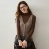 Colete de Cashmere Gola V de Botão Único para Outono/Inverno 2026 para Mulheres, Cardigã sem Mangas com Costura Vertical