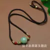 Collar colgante de cadena para clavícula con cuenta redonda grande de jade aventurina verde claro para mujer, colgante de jade de cuenta de la fortuna verde claro con collar de cordón tejido