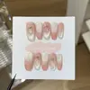 A Gu [Geleia de Pêssego] Estilo Doce Desejo de Primavera Unhas Usáveis Gradiente de Pêssego Doce Olho de Gato Pintadas à Mão Tridimensionais