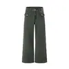 Calças boca de sino largas lavadas para homens, estilo de rua americano, workwear vintage lavado e desgastado, calças de perna larga com punho, cor sólida
